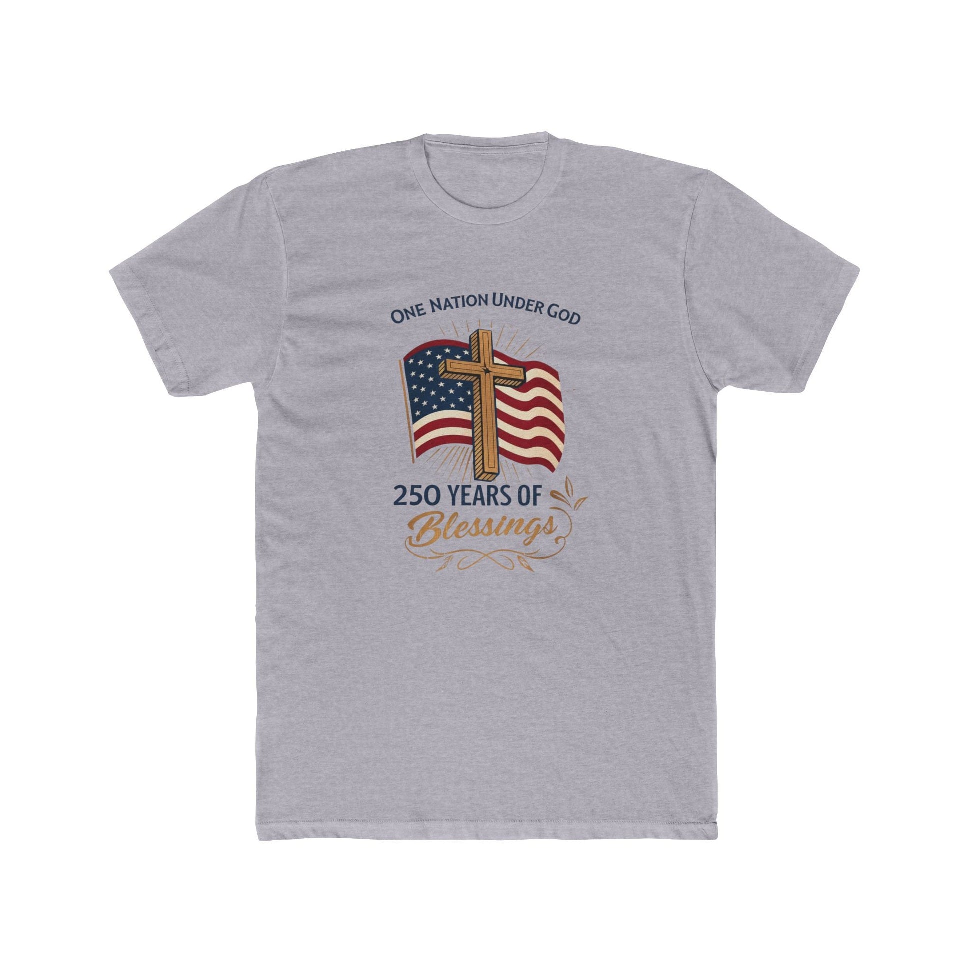 America: 250 Years of Blessings “One Nation Under God” Flag & Cross Patriotic T-Shirt - PatriotDepot.com