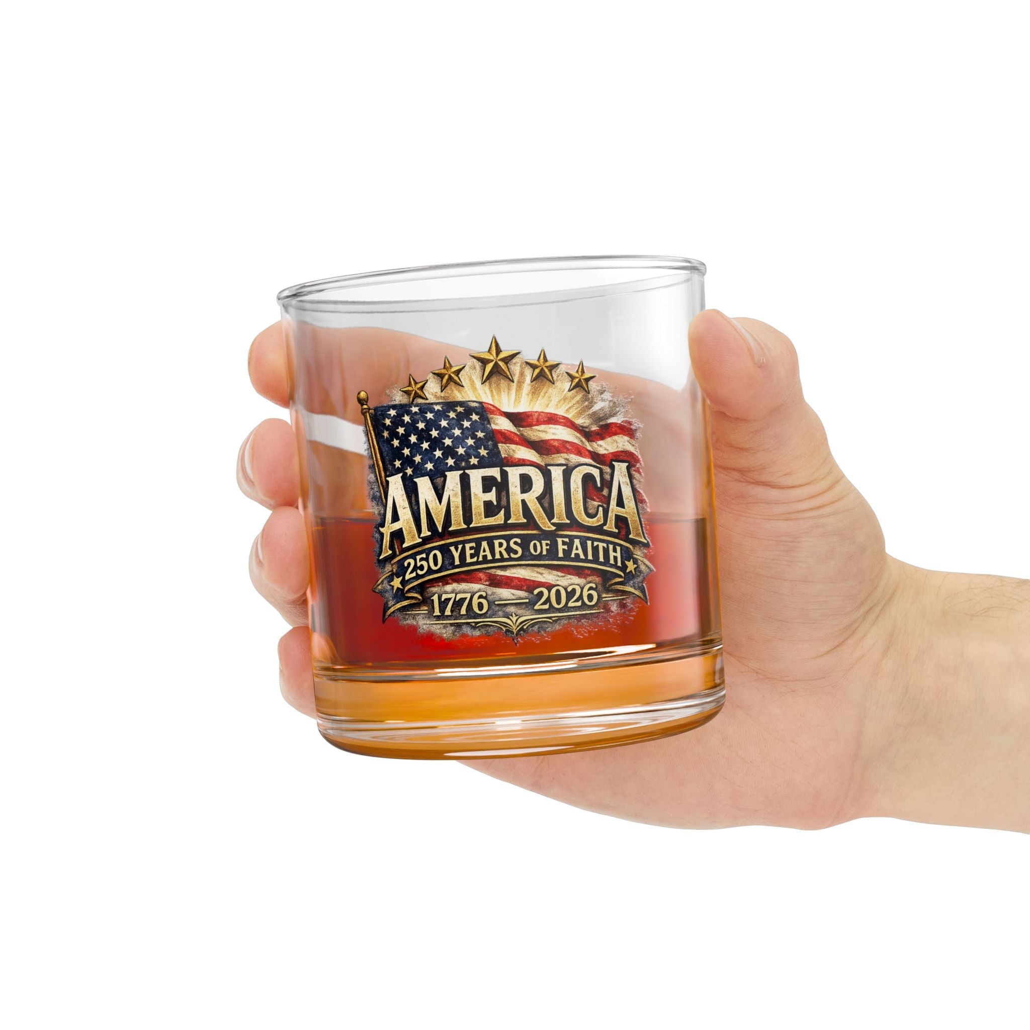America 250 Years of Faith — 1776–2026 Patriotic Flag Glass - PatriotDepot.com