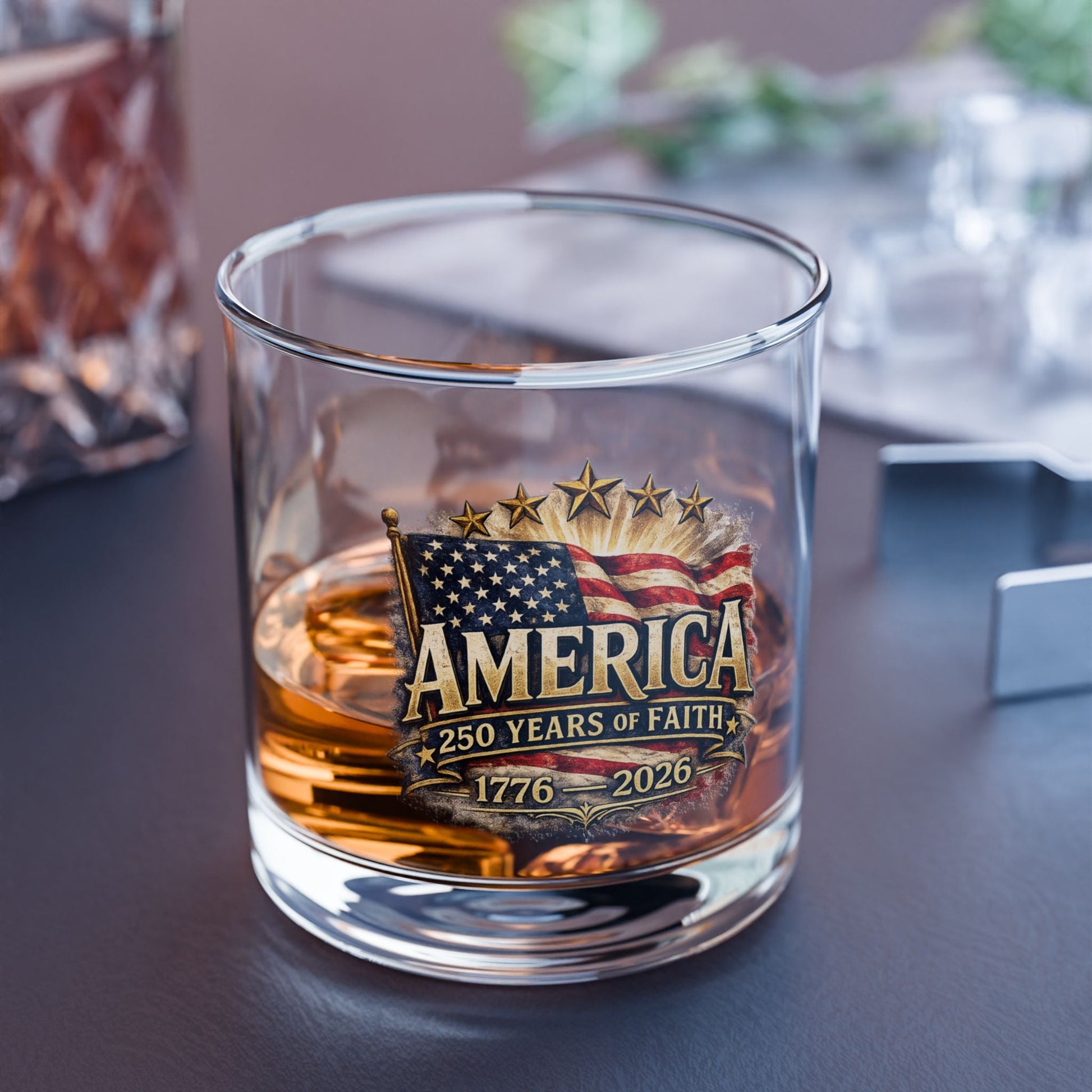 America 250 Years of Faith — 1776–2026 Patriotic Flag Glass - PatriotDepot.com
