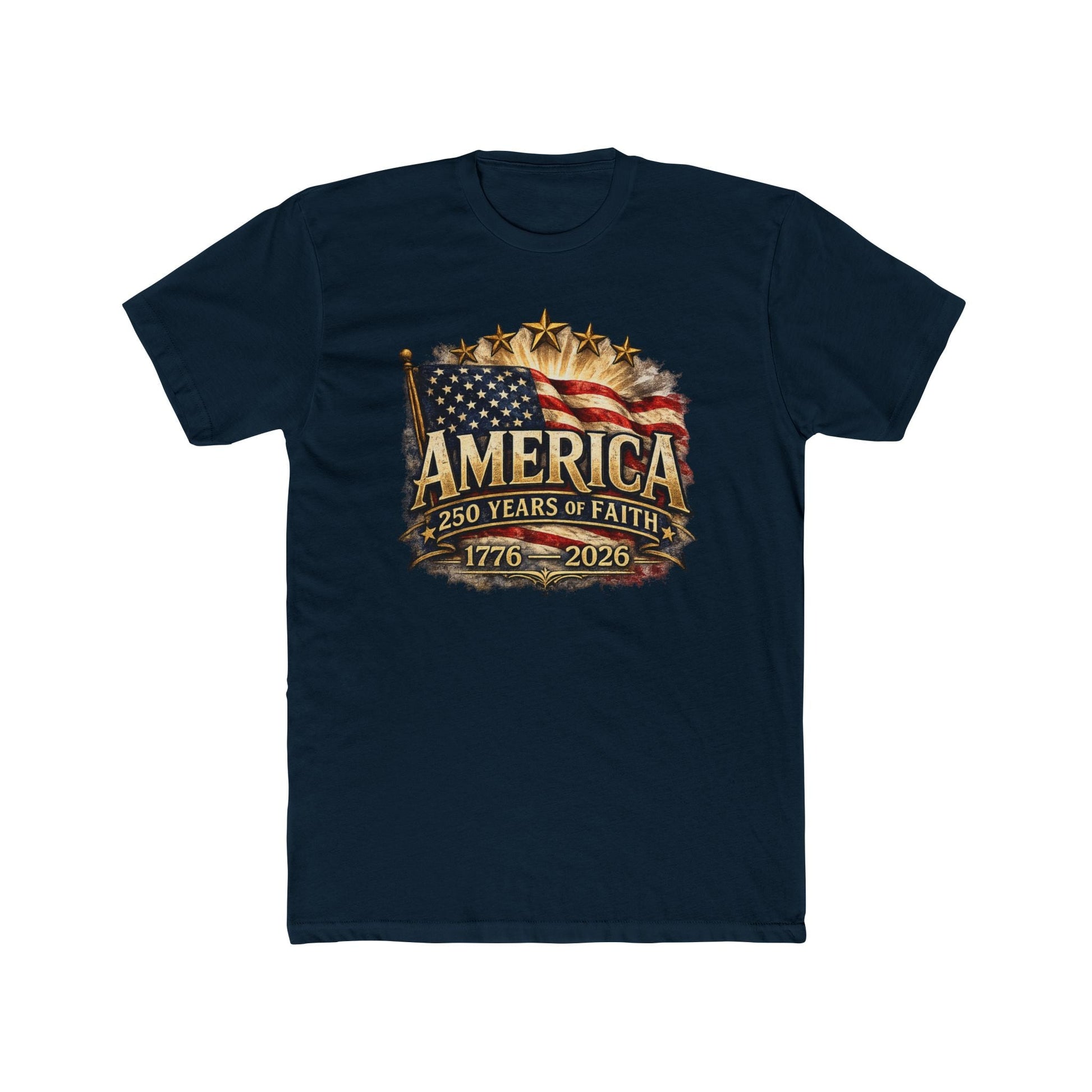 America 250 Years of Faith — 1776–2026 Patriotic Flag T-Shirt - PatriotDepot.com