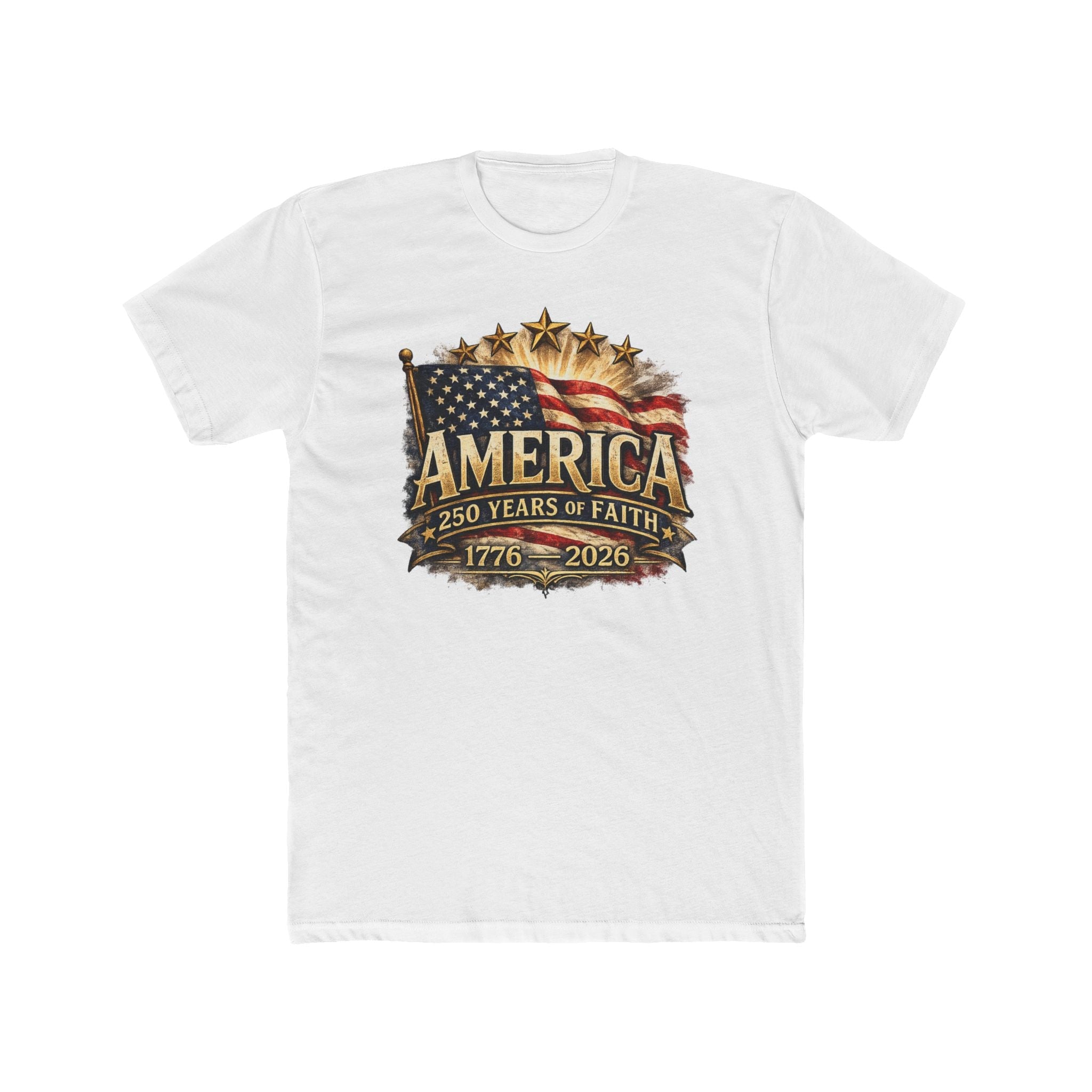 America 250 Years of Faith — 1776–2026 Patriotic Flag T-Shirt - PatriotDepot.com
