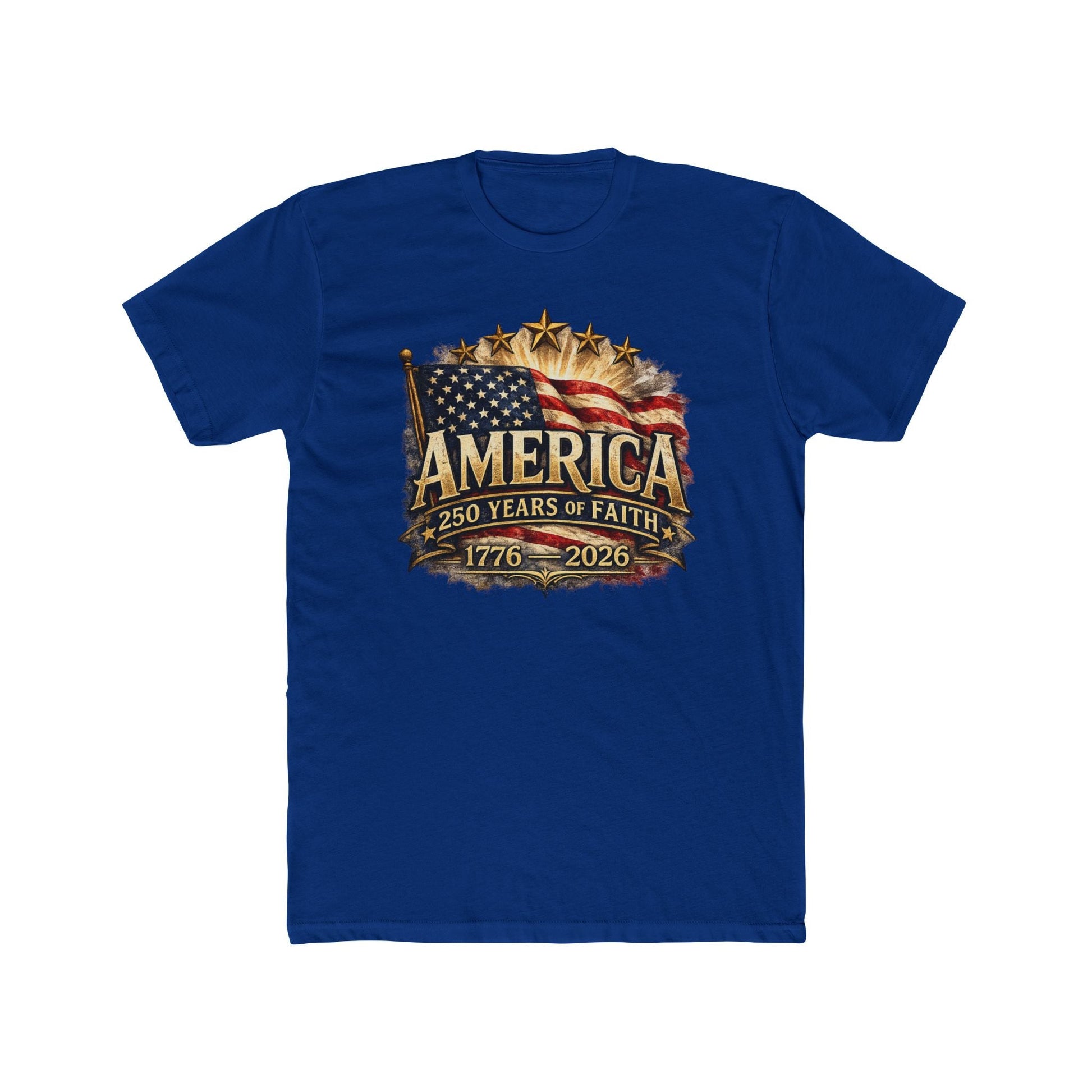 America 250 Years of Faith — 1776–2026 Patriotic Flag T-Shirt - PatriotDepot.com