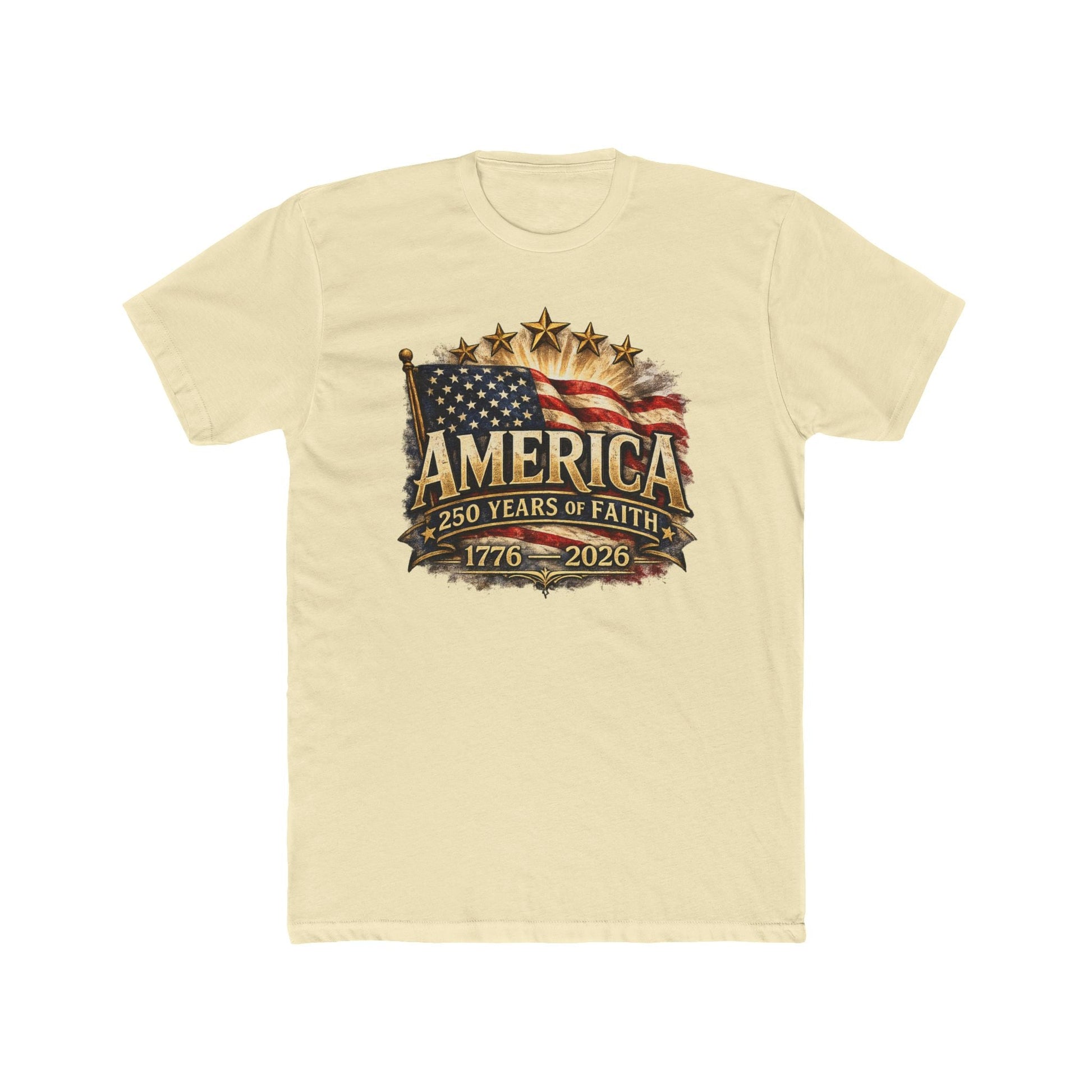 America 250 Years of Faith — 1776–2026 Patriotic Flag T-Shirt - PatriotDepot.com