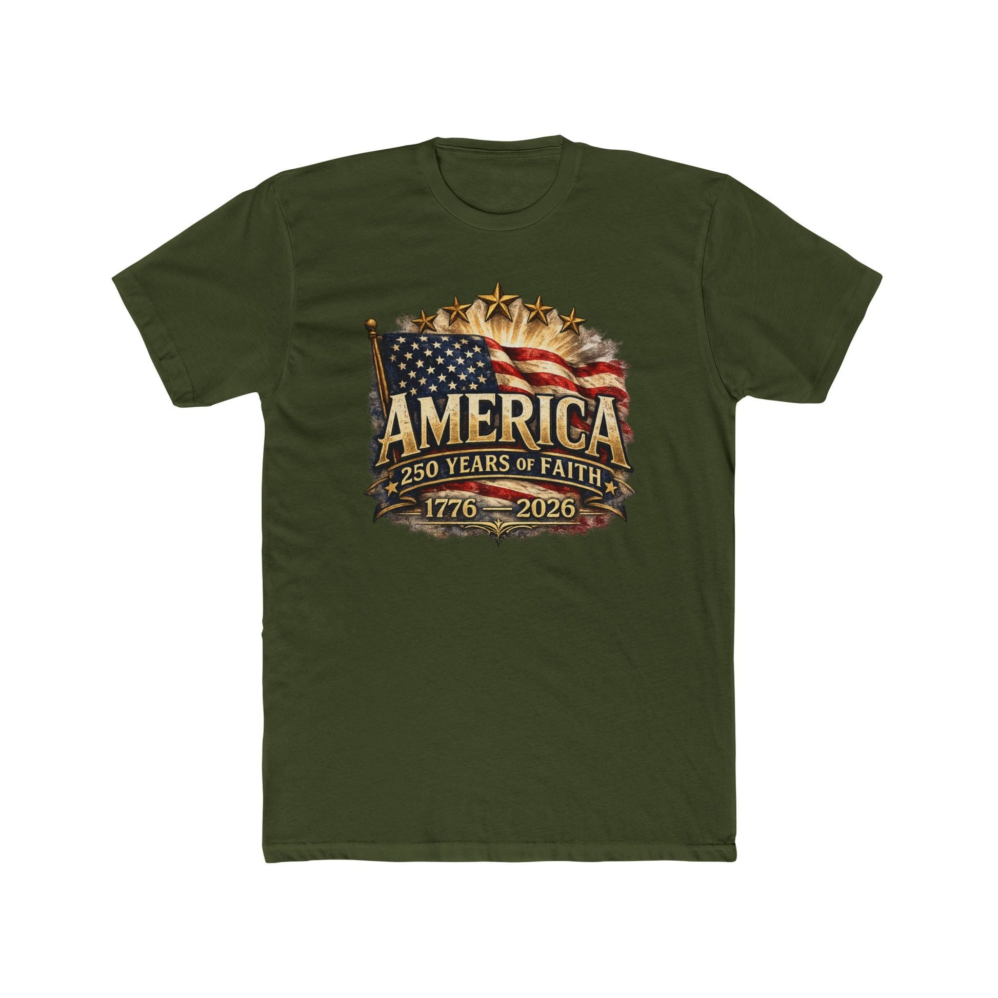 America 250 Years of Faith — 1776–2026 Patriotic Flag T-Shirt - PatriotDepot.com