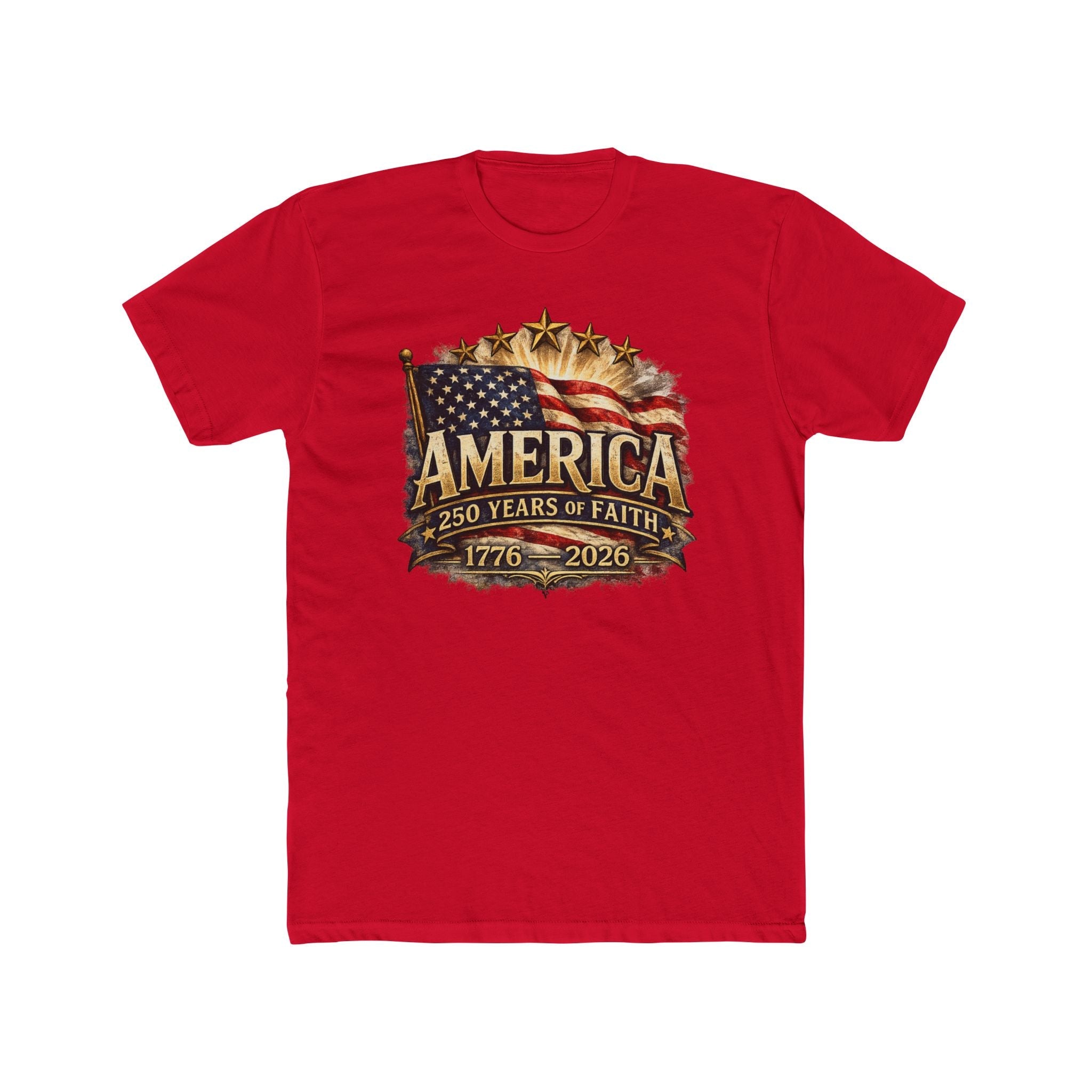 America 250 Years of Faith — 1776–2026 Patriotic Flag T-Shirt - PatriotDepot.com