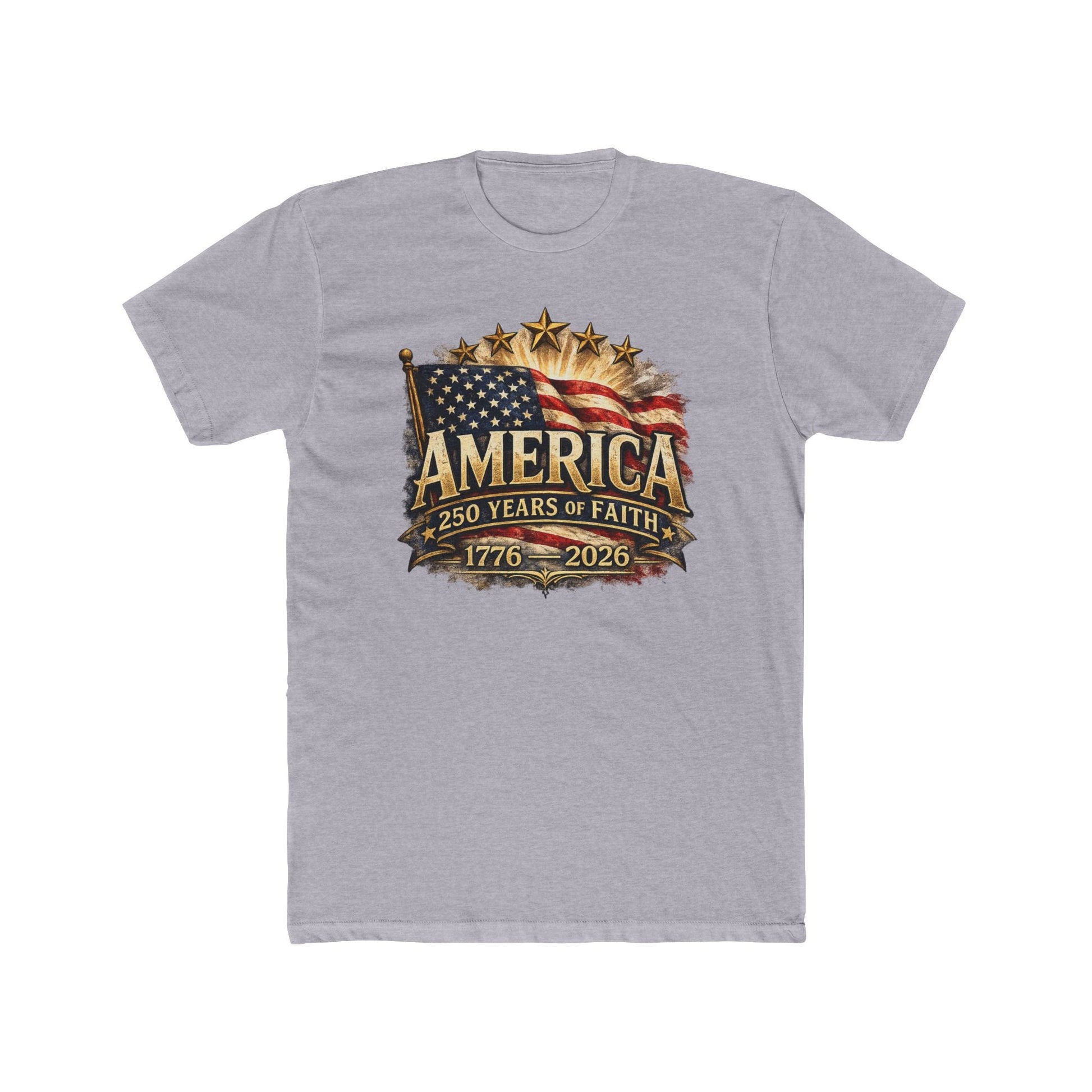 America 250 Years of Faith — 1776–2026 Patriotic Flag T-Shirt - PatriotDepot.com