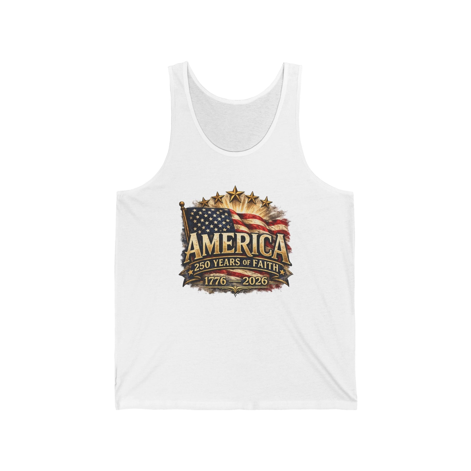 America 250 Years of Faith Patriotic Tank Top – 1776–2026 Edition - PatriotDepot.com
