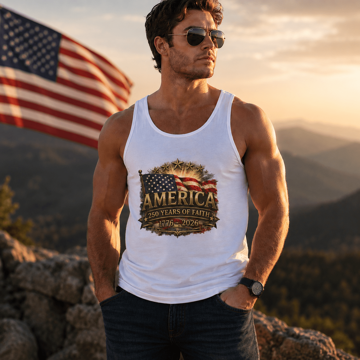 America 250 Years of Faith Patriotic Tank Top – 1776–2026 Edition - PatriotDepot.com