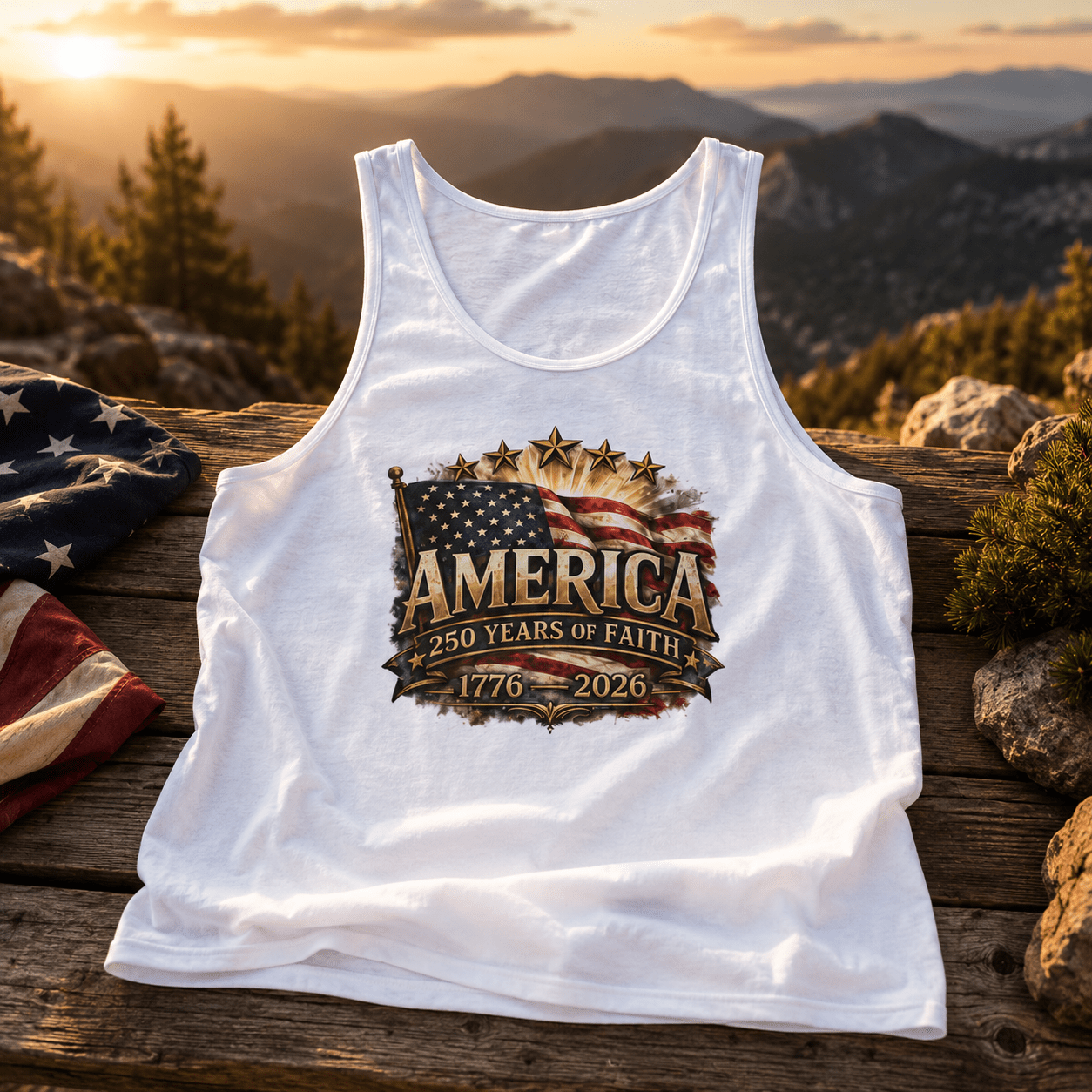 America 250 Years of Faith Patriotic Tank Top – 1776–2026 Edition - PatriotDepot.com
