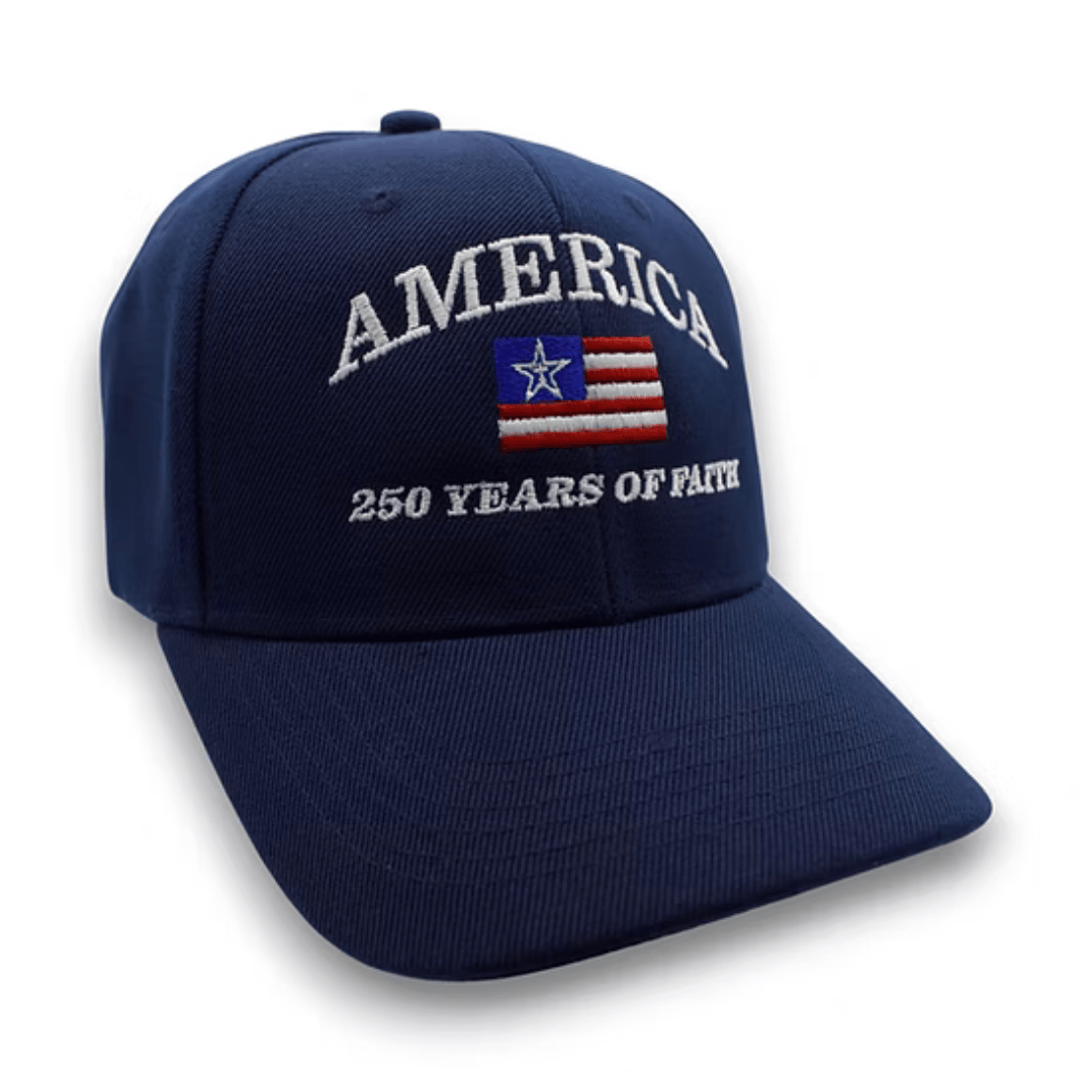 America “250 Years of Faith” Premium Embroidered Hat (Navy) - PatriotDepot.com