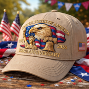 America 250th: 1776–2026 Commemorative Hat – Limited Patriotic Embroidered Edition (Khaki) - PatriotDepot.com
