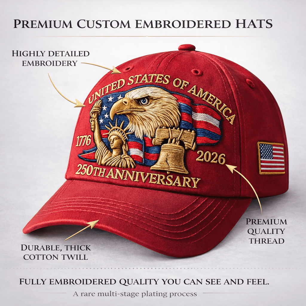 America 250th: 1776–2026 Commemorative Hat – Limited Patriotic Embroidered Edition (Red) - PatriotDepot.com