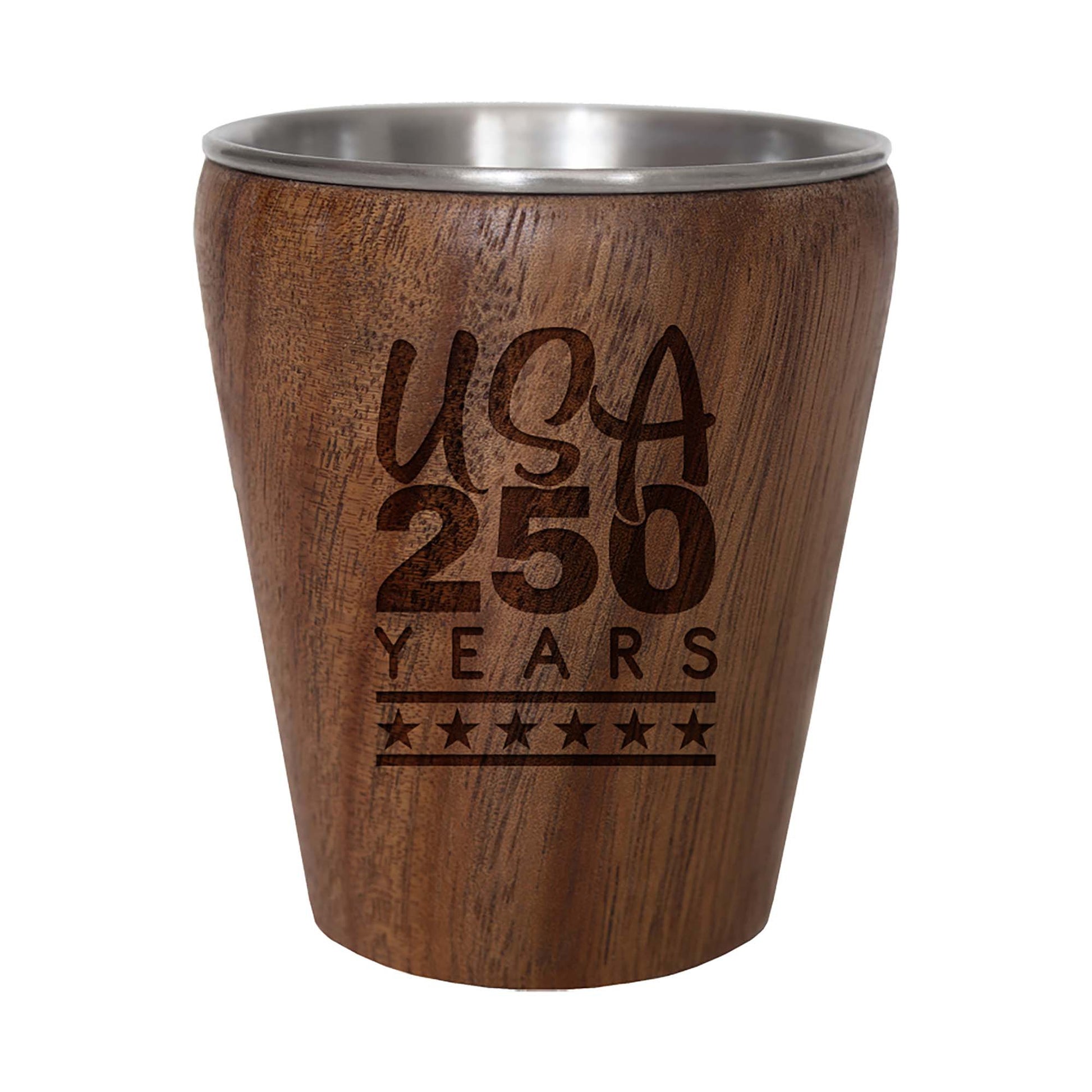 America 250th Anniversary Acacia Wood Shot Glass – Engraved Patriotic Barware - PatriotDepot.com