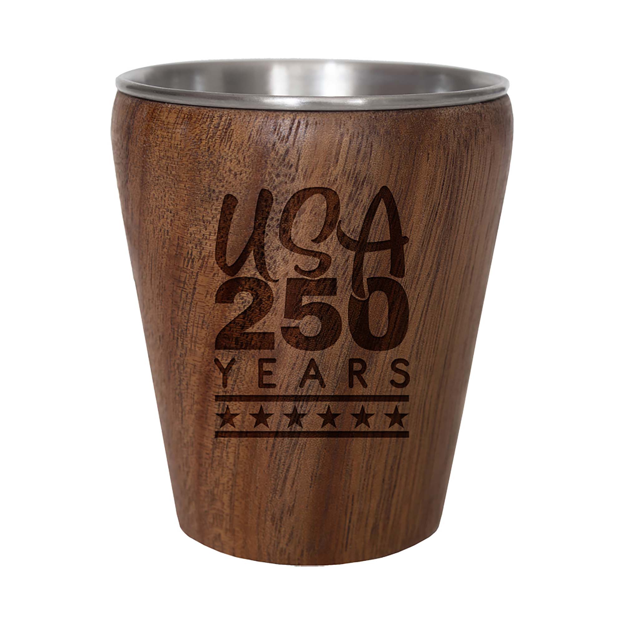America 250th Anniversary Acacia Wood Shot Glass – Engraved Patriotic Barware - PatriotDepot.com