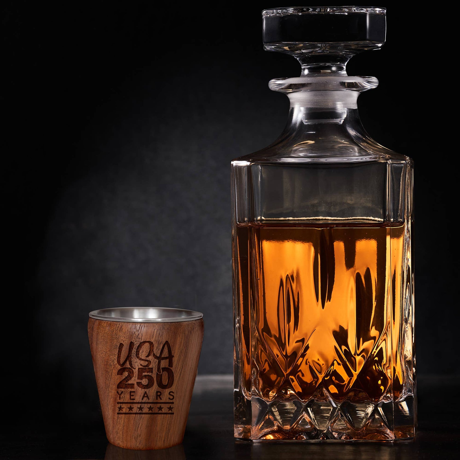 America 250th Anniversary Acacia Wood Shot Glass – Engraved Patriotic Barware - PatriotDepot.com