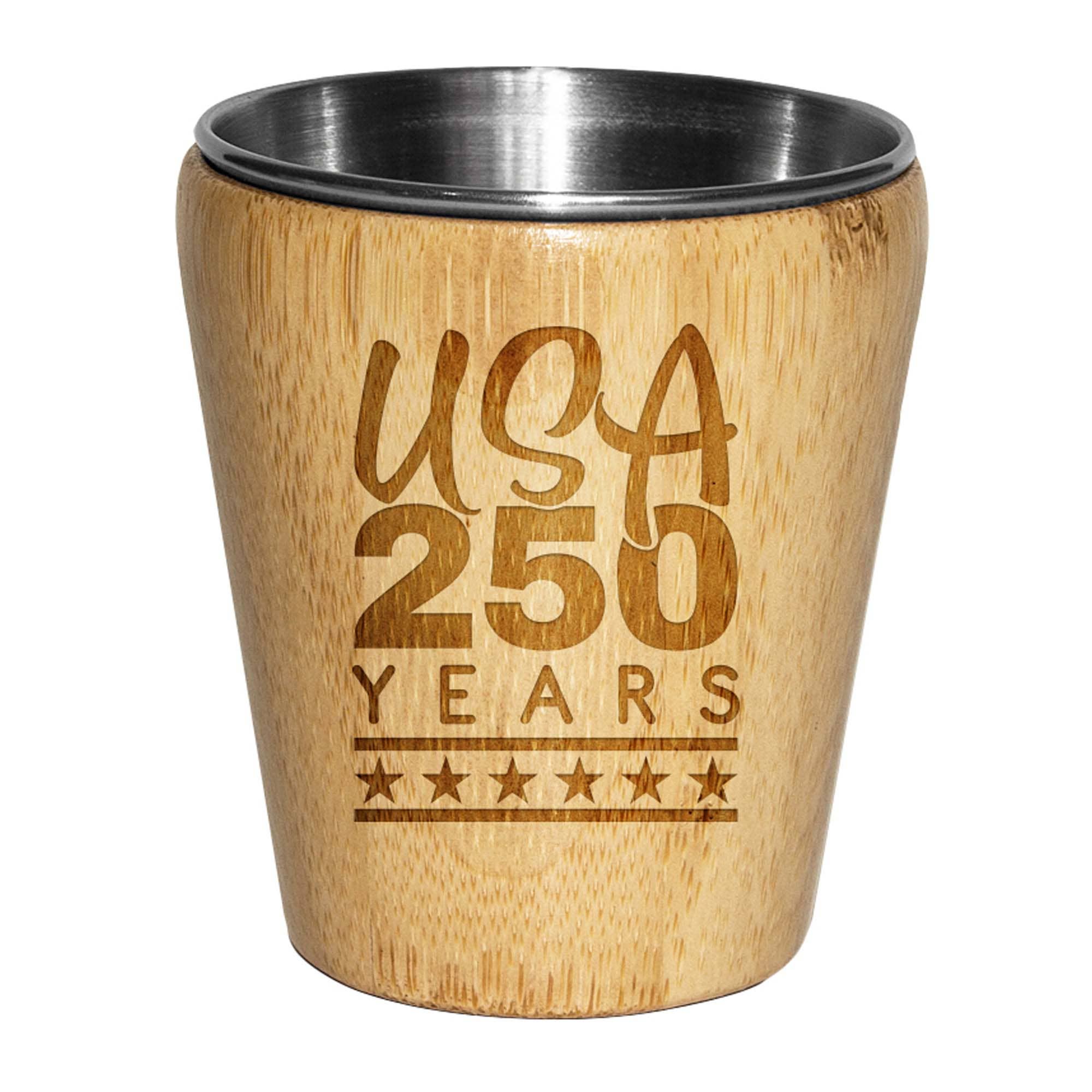 America 250th Anniversary Bamboo Shot Glass – Engraved Patriotic Barware - PatriotDepot.com