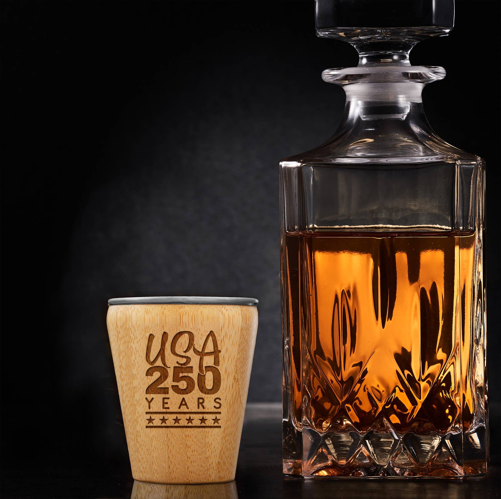 America 250th Anniversary Bamboo Shot Glass – Engraved Patriotic Barware - PatriotDepot.com