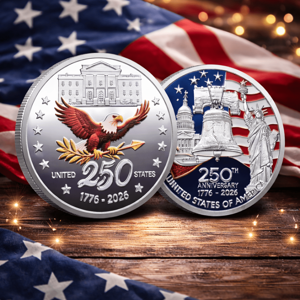 America 250th Anniversary Commemorative Challenge Coin - Silver Plated - PatriotDepot.com