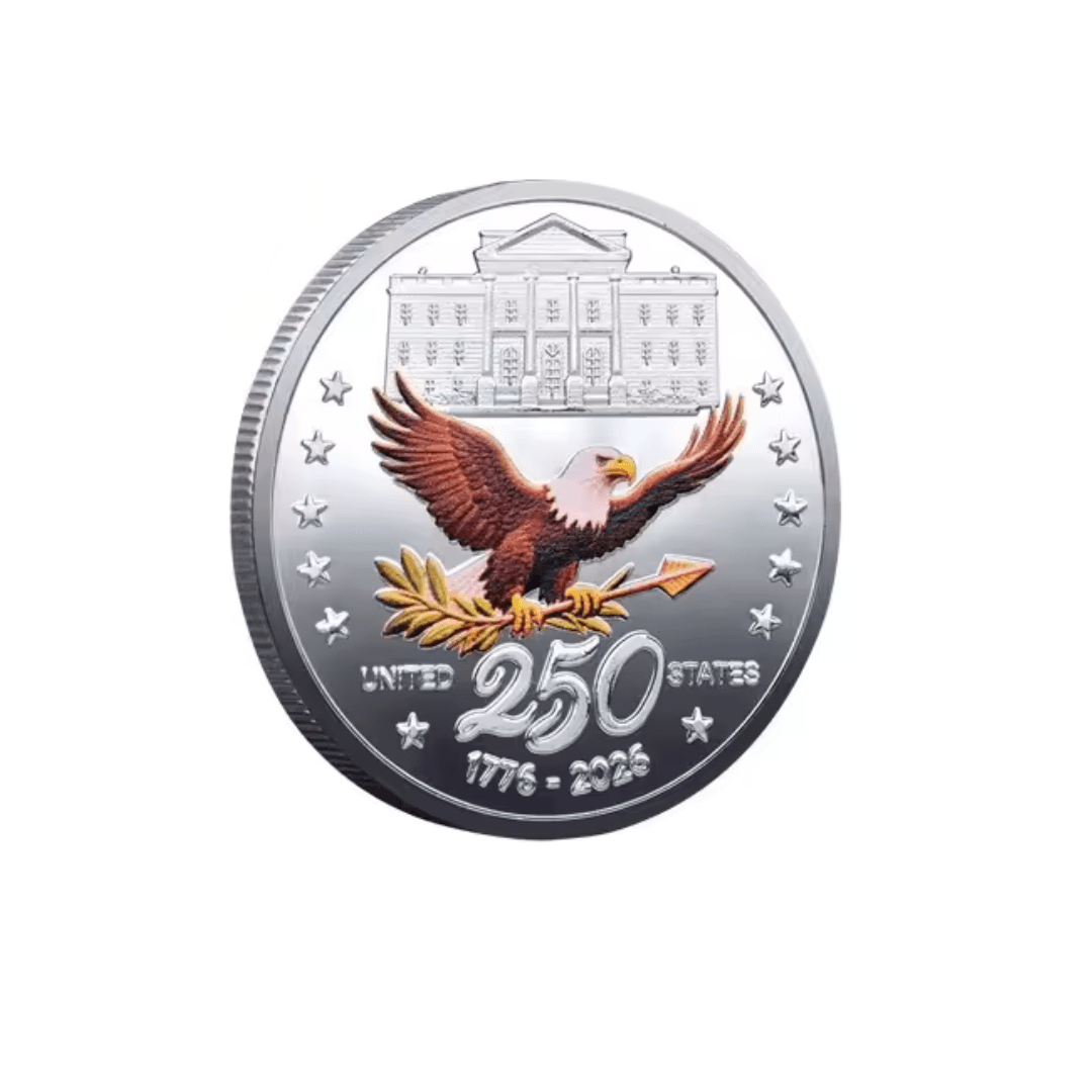 America 250th Anniversary Commemorative Challenge Coin - Silver Plated - PatriotDepot.com