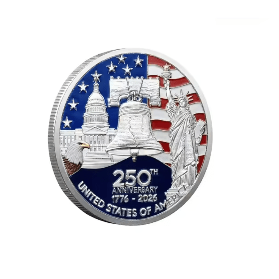 America 250th Anniversary Commemorative Challenge Coin - Silver Plated - PatriotDepot.com
