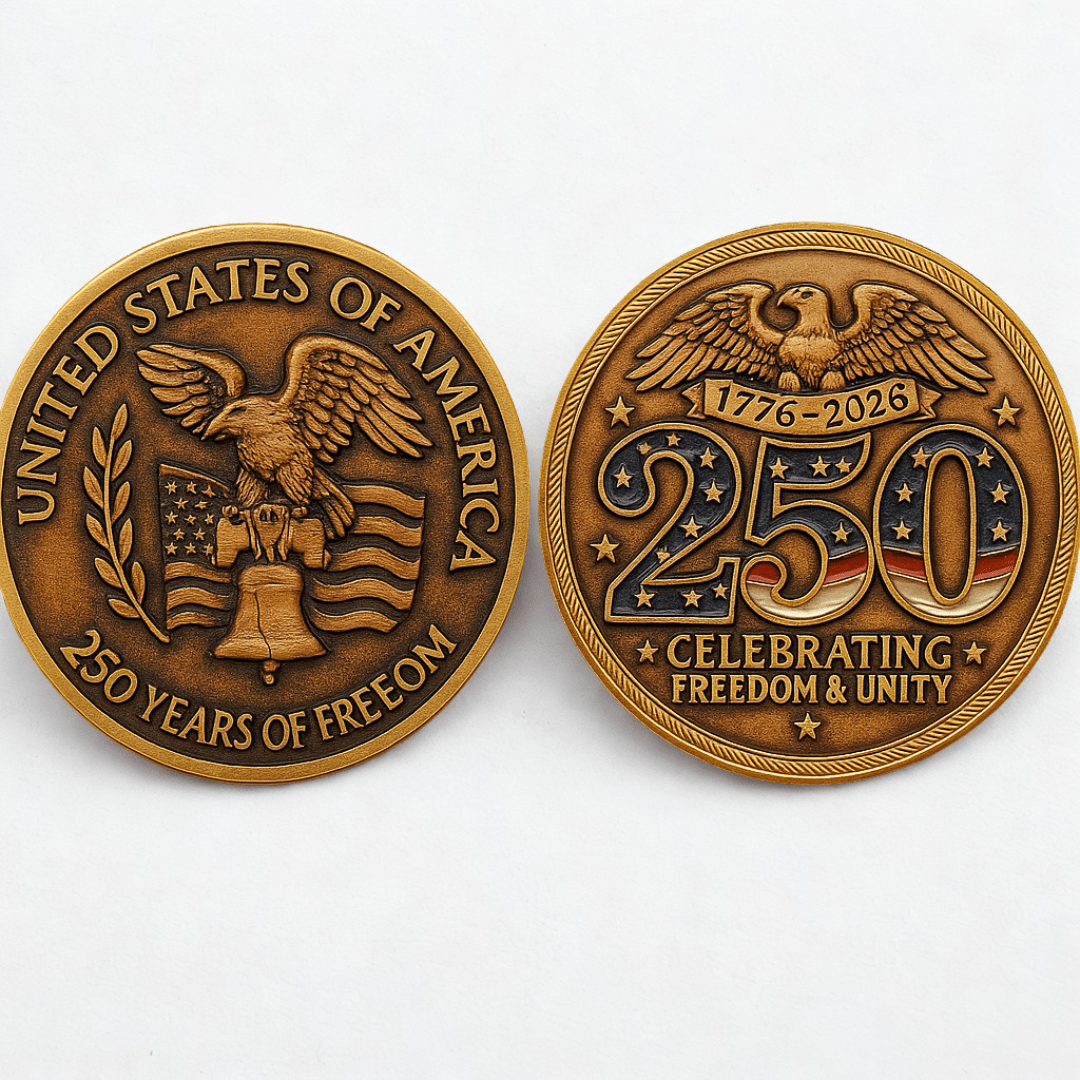 America 250th Anniversary Commemorative Coin – “250 Years of Freedom & Unity” - PatriotDepot.com