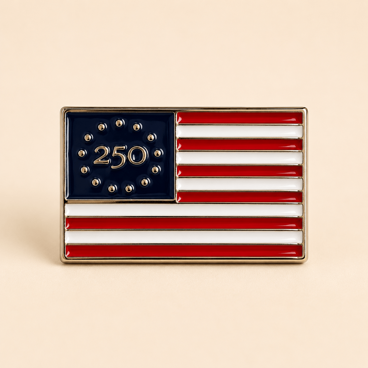 America 250th Anniversary Enamel Lapel Pin | Gold Flag with 13 Stars & 250 | 1776-2026 Commemorative - PatriotDepot.com