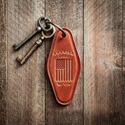 America 250th Anniversary Flag Leather Keychain | Motel Style | Handcrafted - PatriotDepot.com
