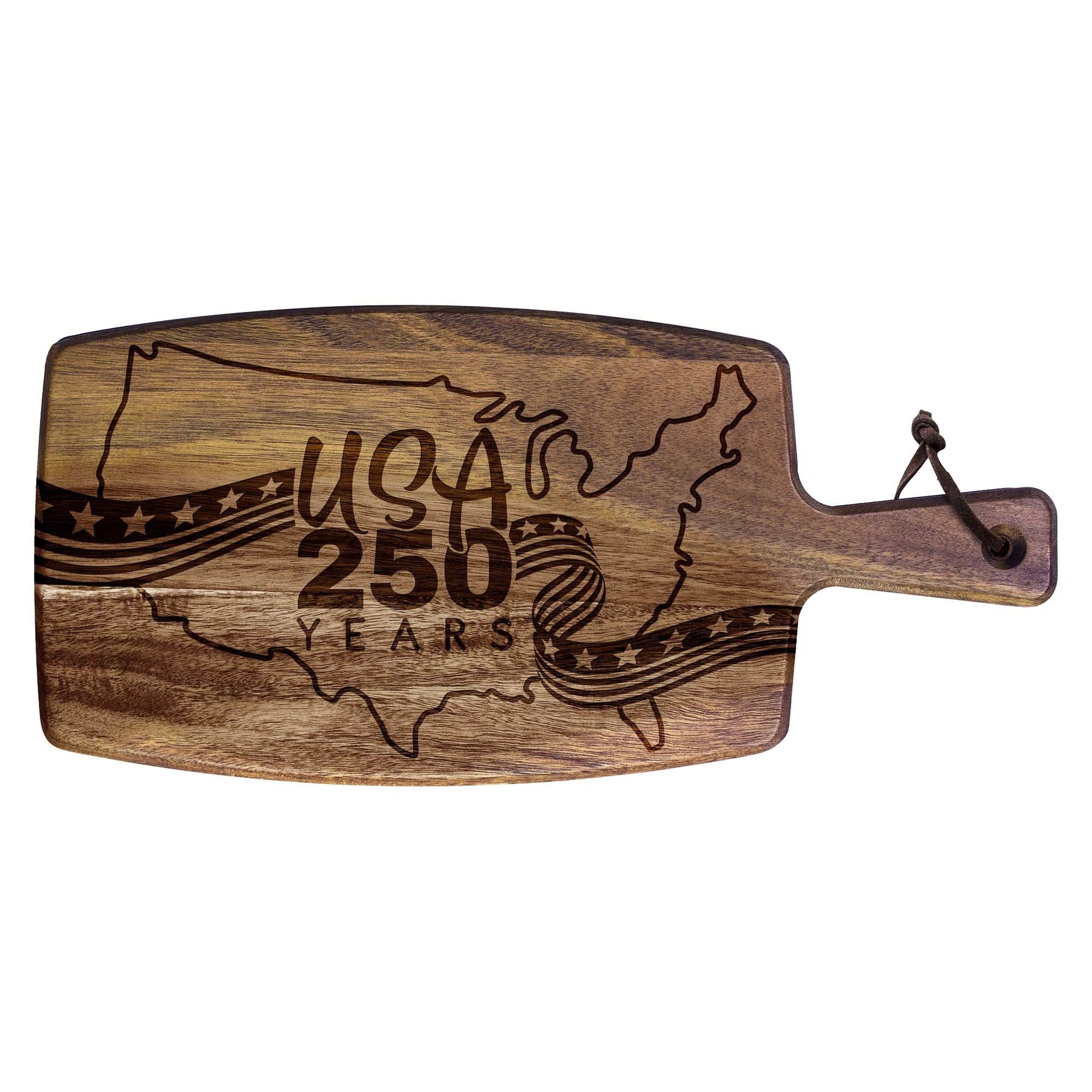 America 250th Anniversary Laser - Engraved Acacia Wood Charcuterie & Serving Board | 15 - 1/2" x 7 - 3/8" - PatriotDepot.com
