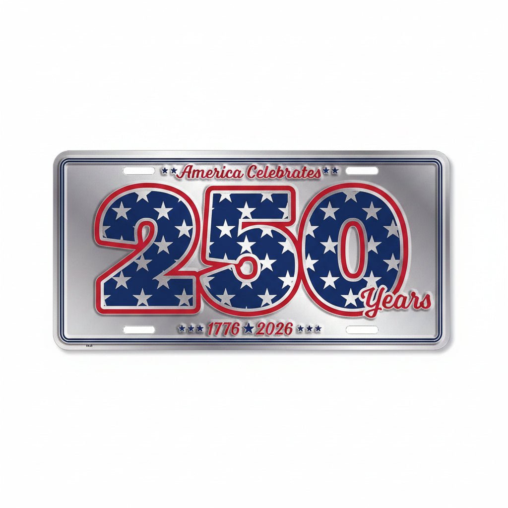 America 250th Anniversary License Plate – Embossed Aluminum Patriotic Novelty - PatriotDepot.com