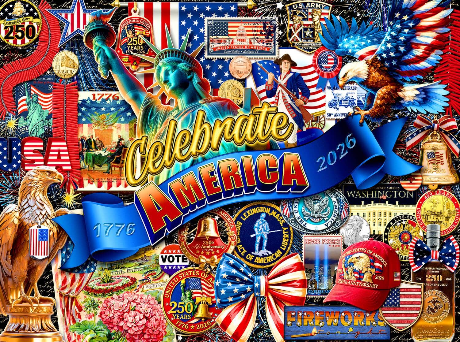 America 250th Anniversary Patriotic Celebration 1000 - Piece Jigsaw Puzzle - PatriotDepot.com