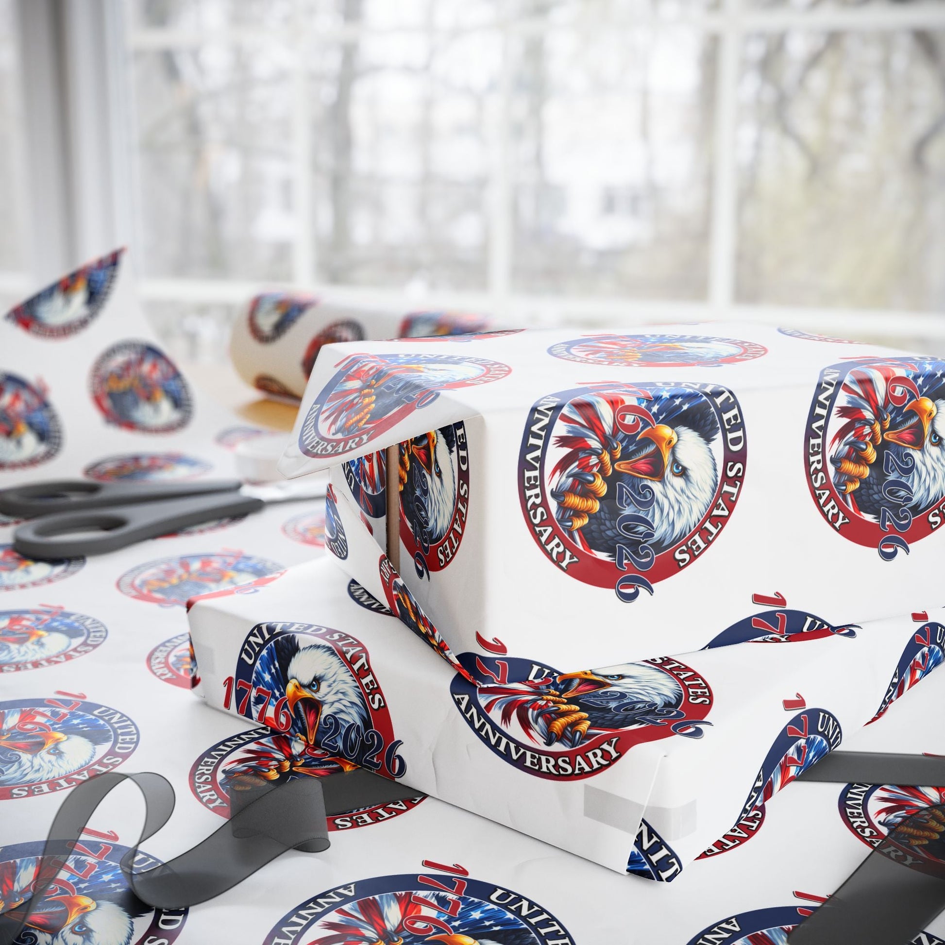 America 250th Anniversary Patriotic Custom Wrapping Paper Roll – 1776–2026 Edition - PatriotDepot.com