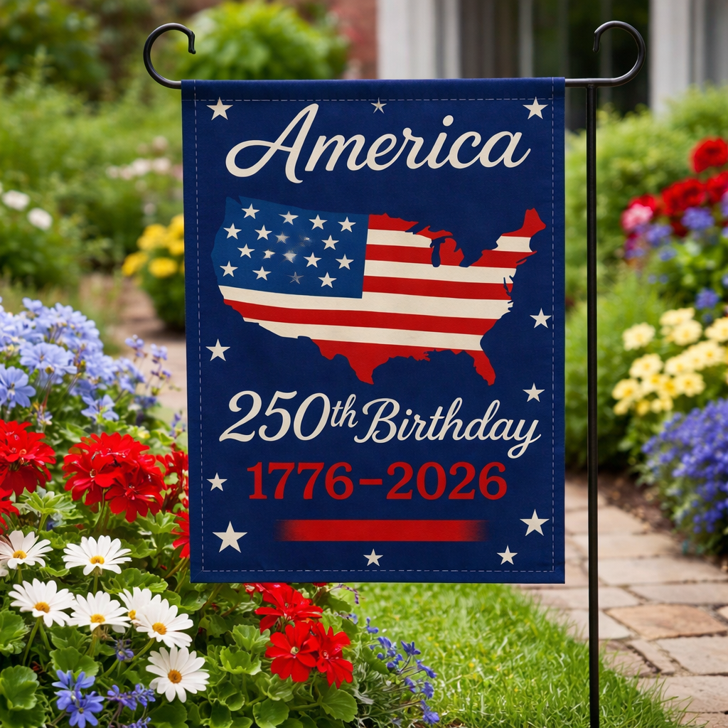 America 250th Birthday Patriotic Garden Flag (1776–2026) - PatriotDepot.com