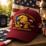 America 250th Commemorative Patriotic Hat – 1776–2026 Edition (Dark Red) - PatriotDepot.com