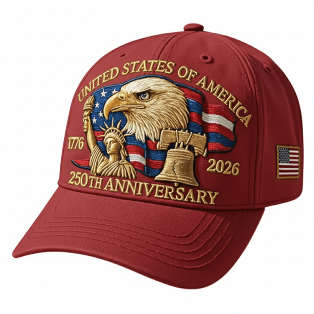 America 250th Commemorative Patriotic Hat – 1776–2026 Edition (Dark Red) - PatriotDepot.com