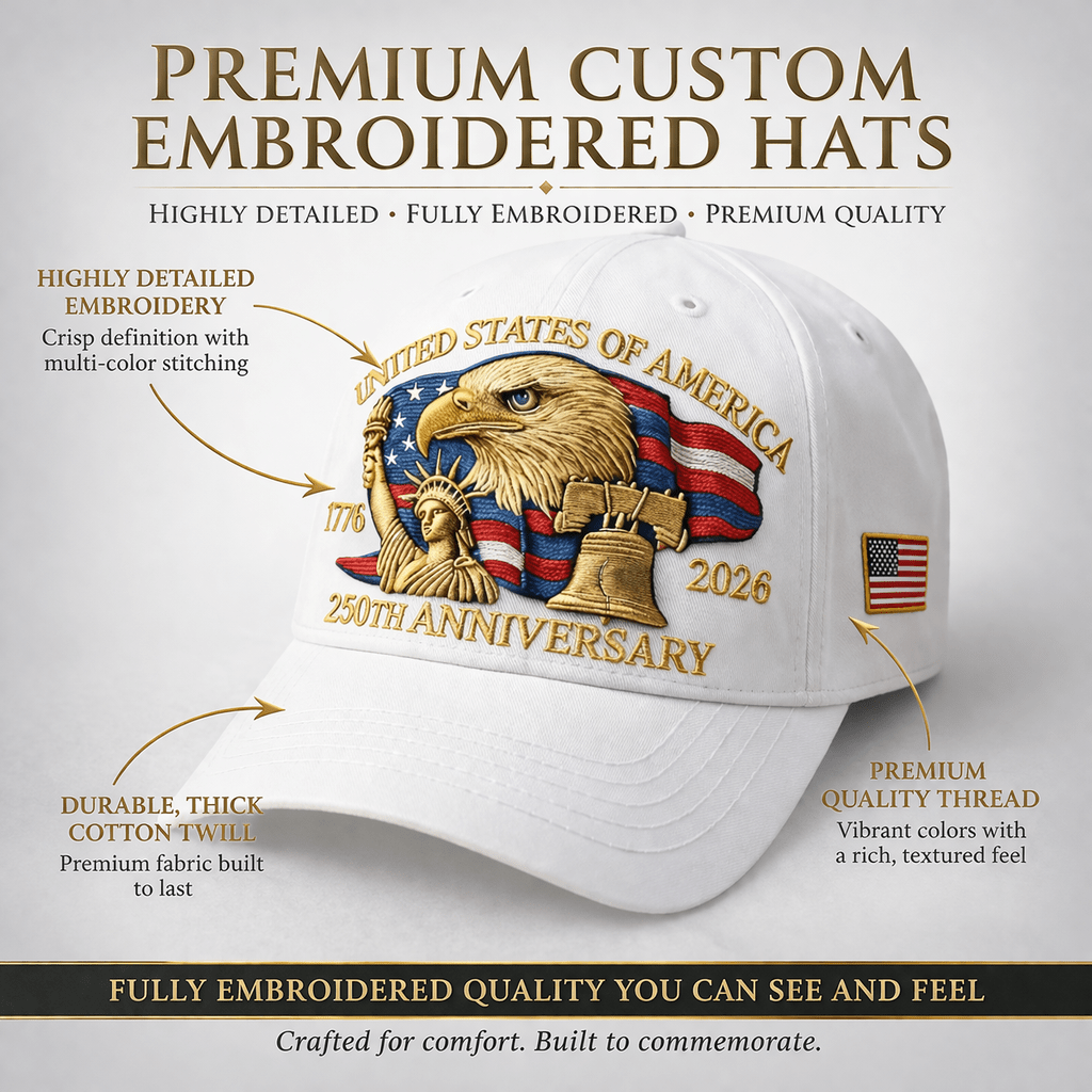 America 250th Commemorative Patriotic Hat – 1776–2026 Edition (White) - PatriotDepot.com