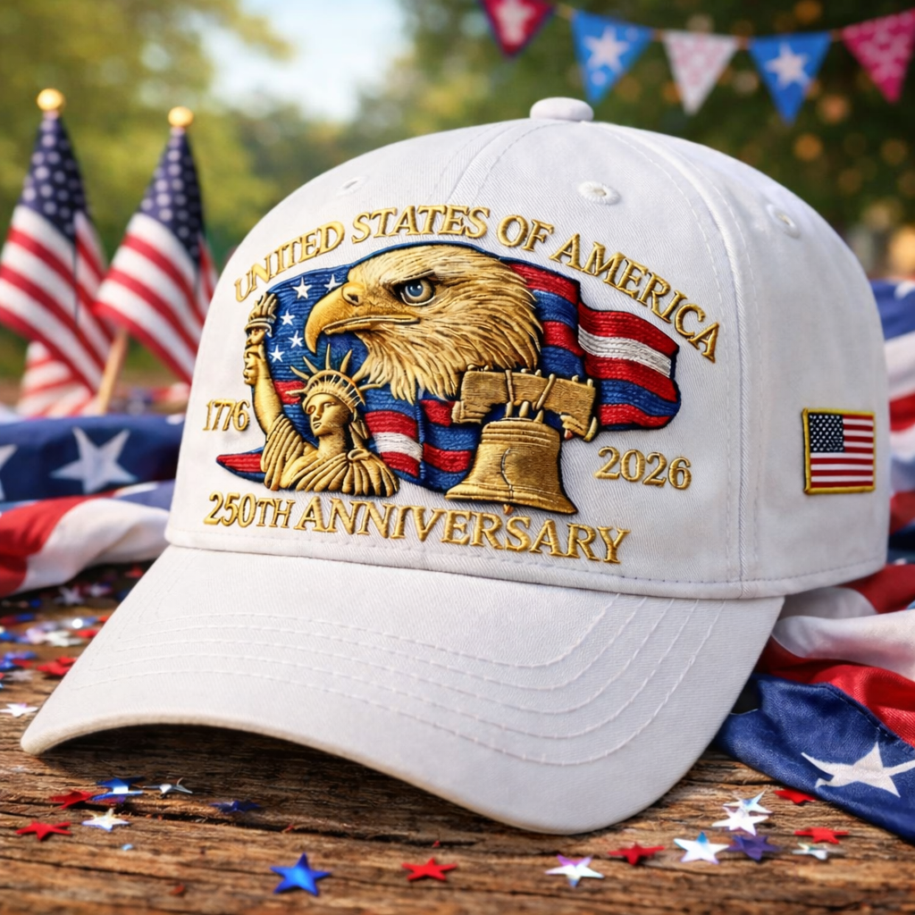 America 250th Commemorative Patriotic Hat – 1776–2026 Edition (White) - PatriotDepot.com