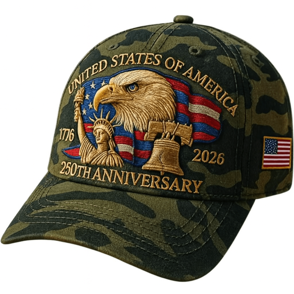 America 250th Commemorative Patriotic Hat – 1776–2026 Edition (Camo) - PatriotDepot.com