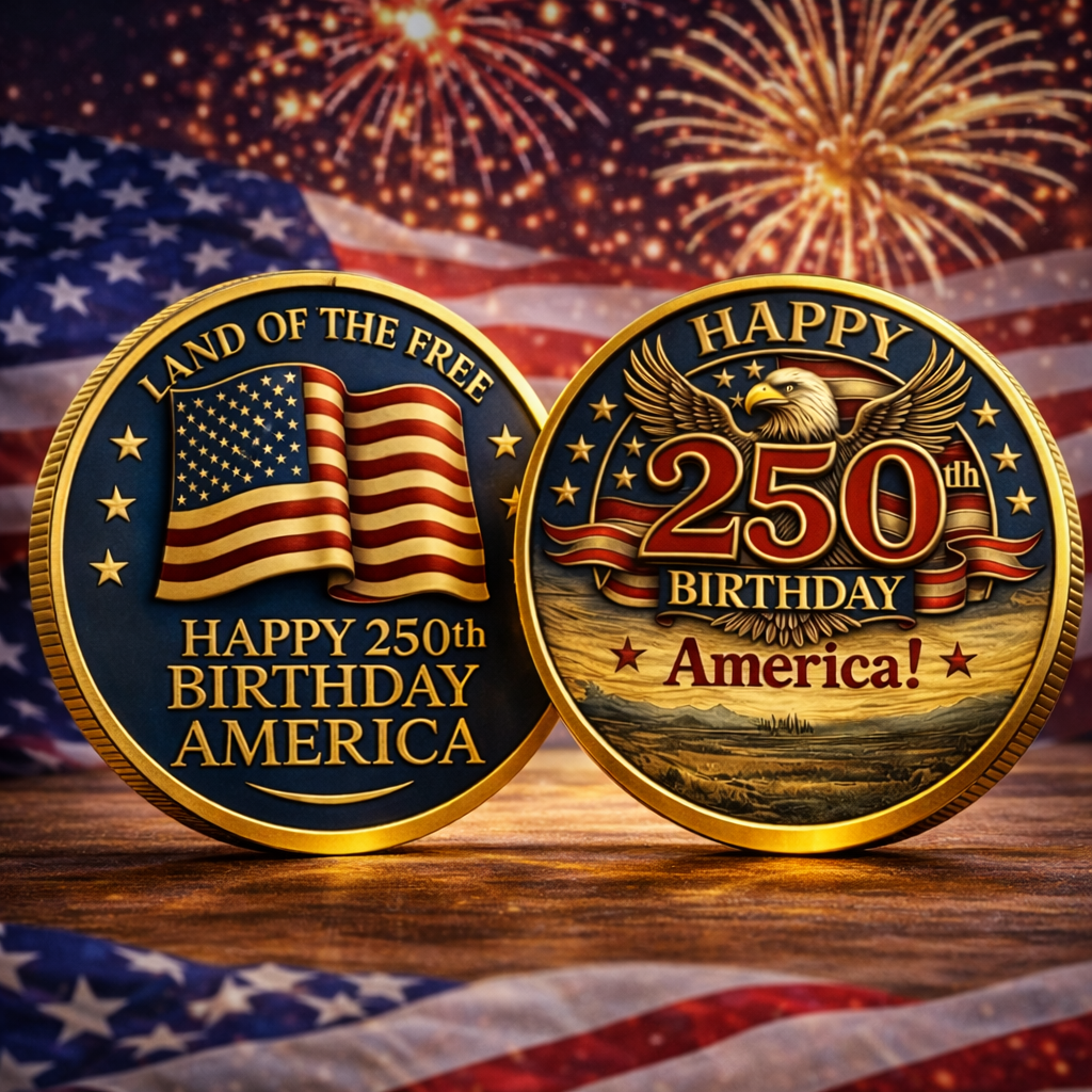 America 250th Heritage Edition Eagle & Flag Commemorative Challenge Coin - PatriotDepot.com