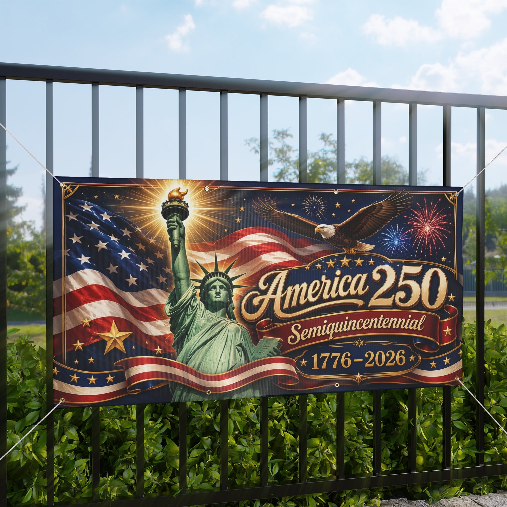 America 250th Semiquincentennial Custom Matte Banner — 1776–2026 Edition - PatriotDepot.com