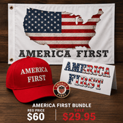 America First Patriotic Bundle – Flag, Hat, Lapel Pin & Bumper Sticker 4-Piece Set - PatriotDepot.com