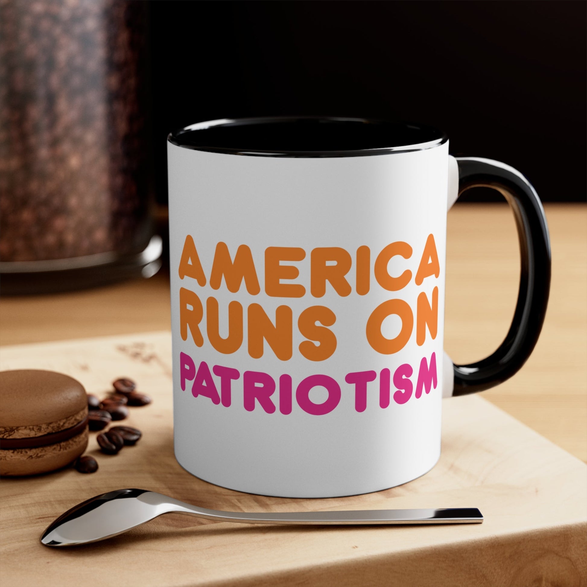 America Runs on Patriotism Mug (2 Sizes, 3 Colors) - PatriotDepot.com