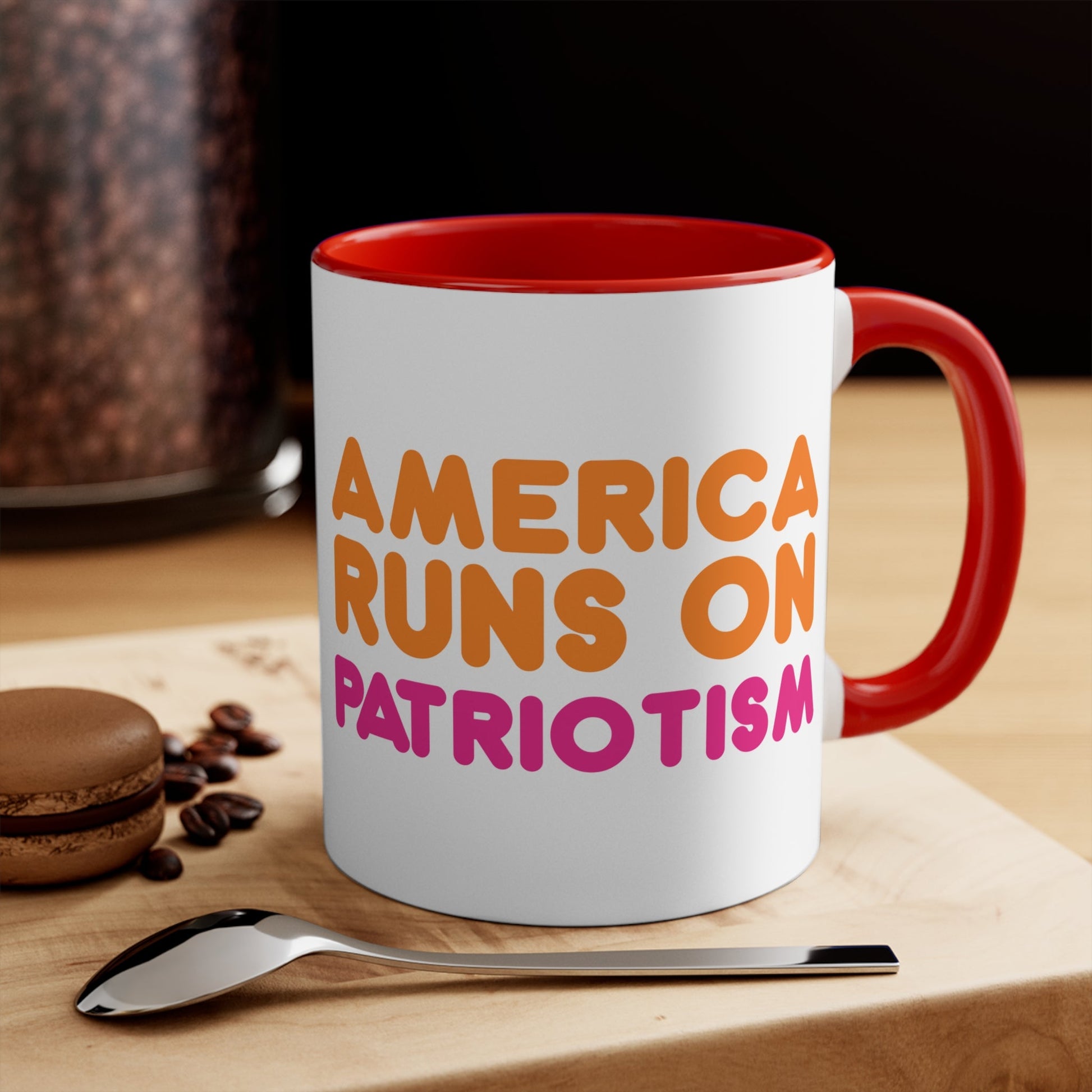 America Runs on Patriotism Mug (2 Sizes, 3 Colors) - PatriotDepot.com
