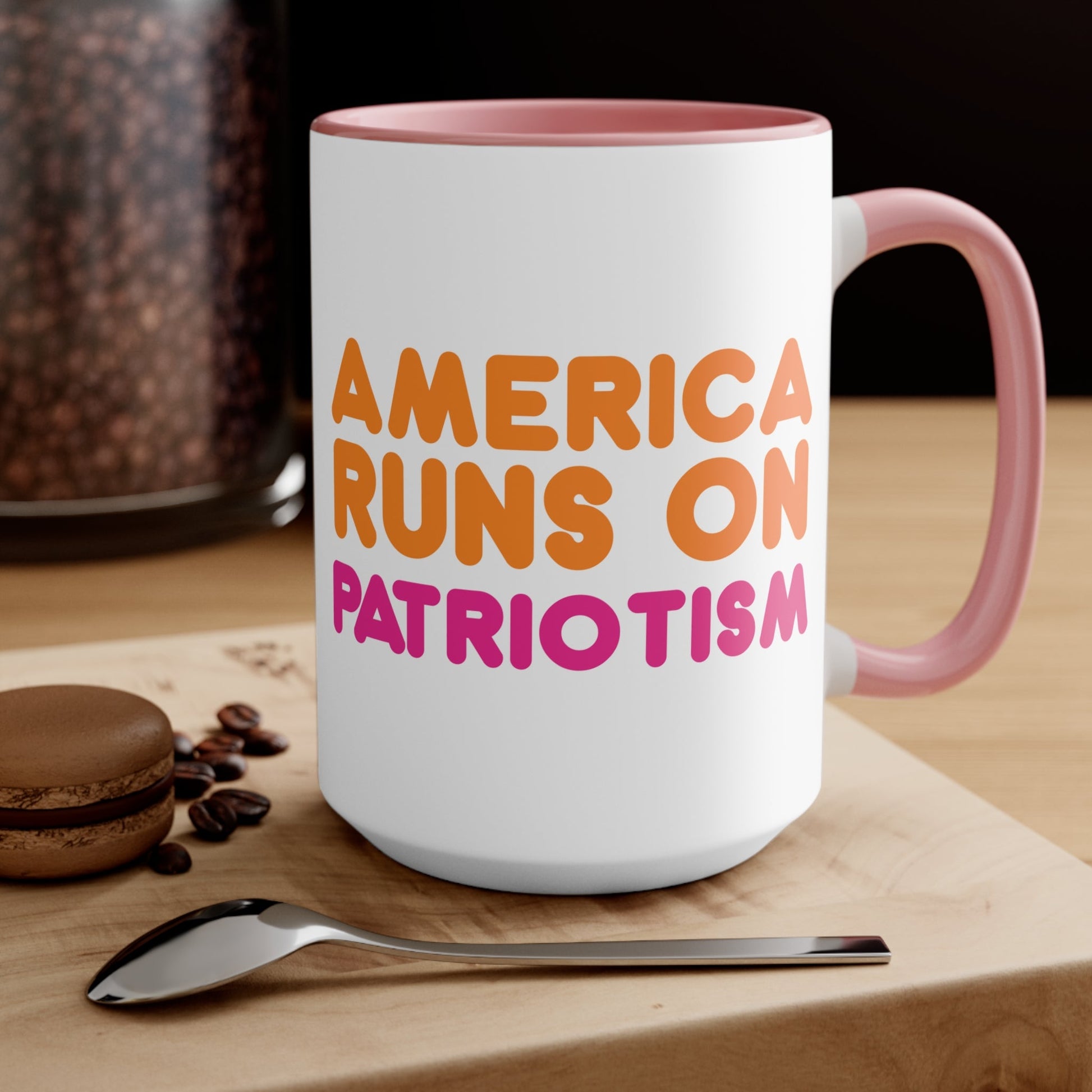 America Runs on Patriotism Mug (2 Sizes, 3 Colors) - PatriotDepot.com