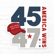 America Wins Trump 45 47 MAGA Hat Sticker - PatriotDepot.com