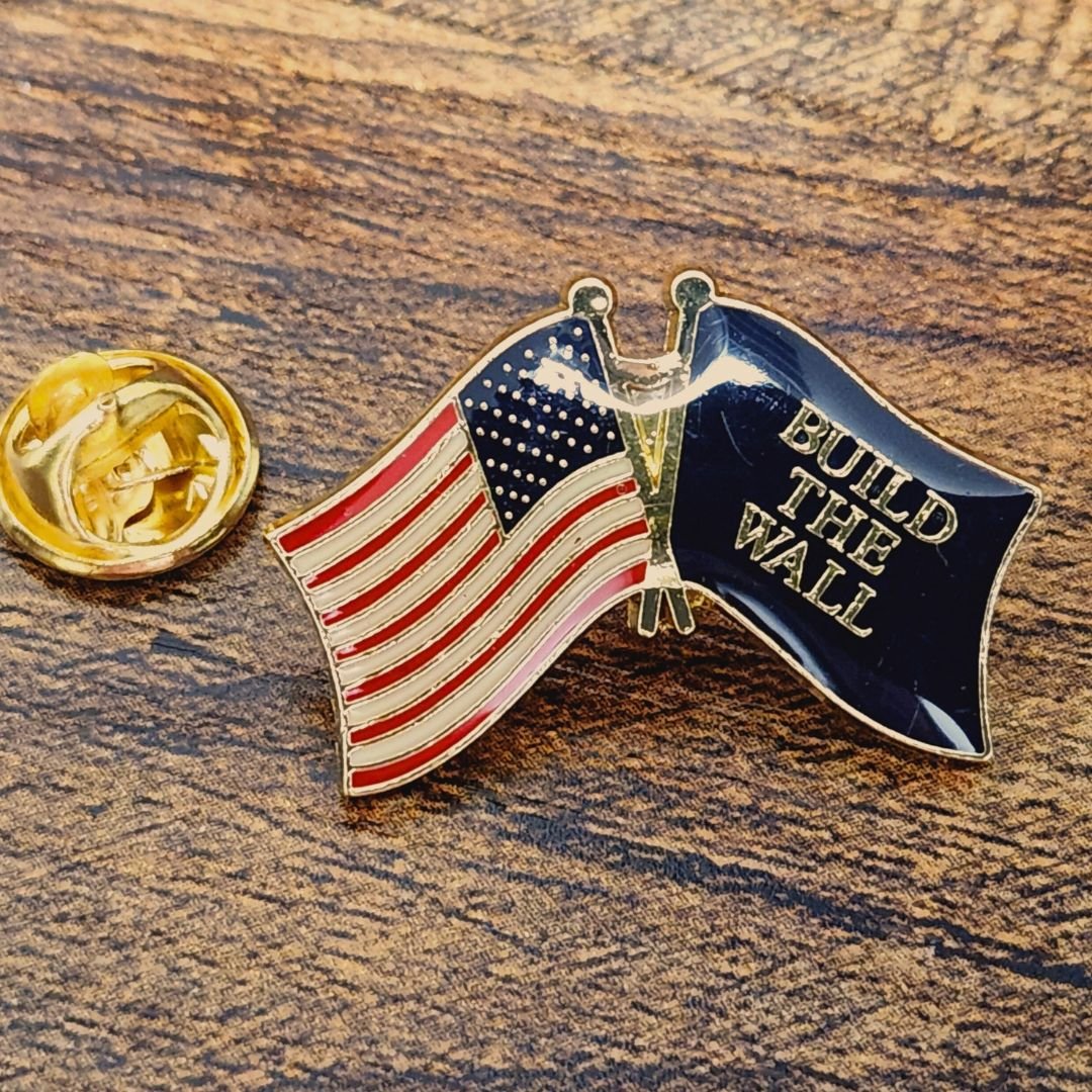 American Flag - Build the Wall Flag Enamel Lapel Pin - PatriotDepot.com