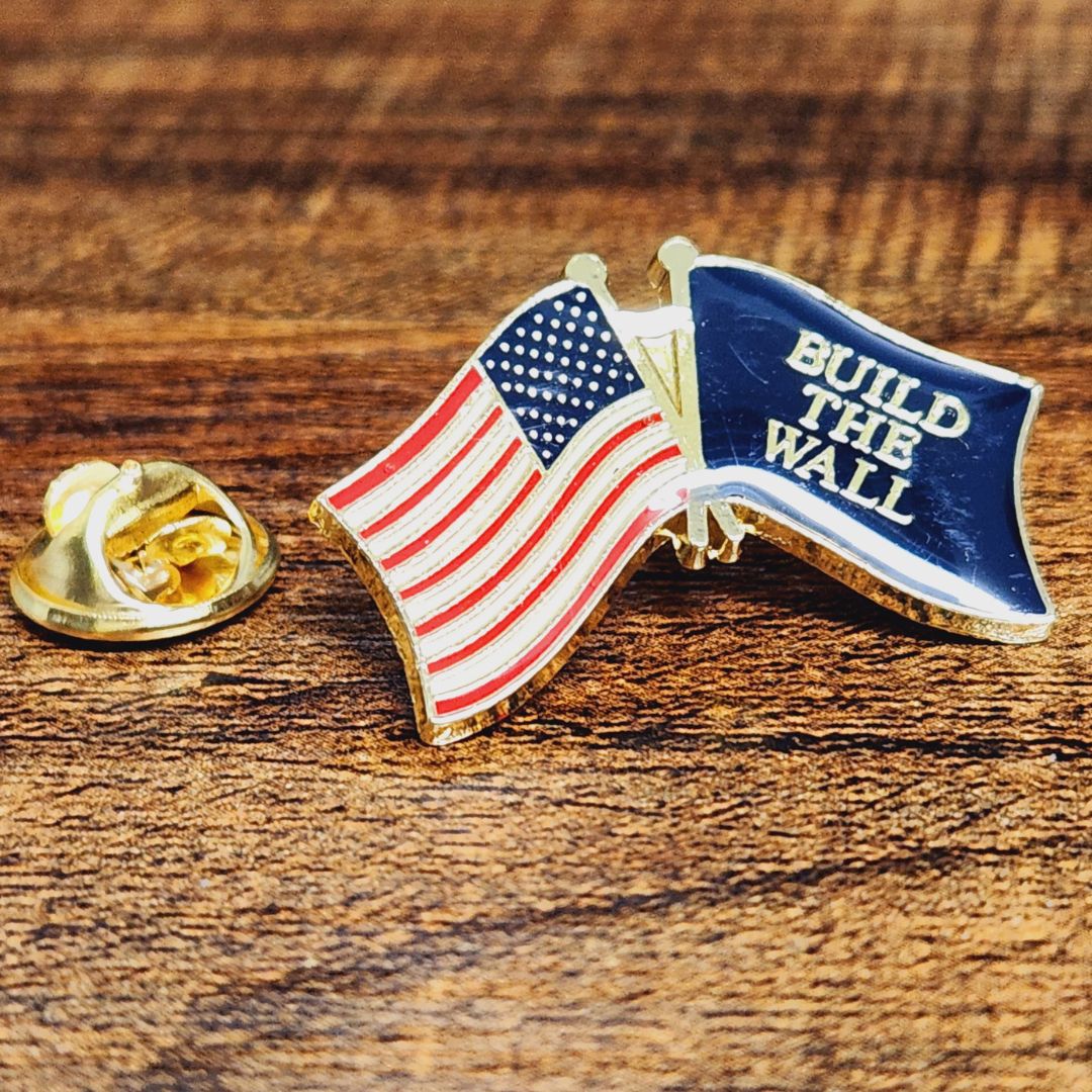 American Flag - Build the Wall Flag Enamel Lapel Pin - PatriotDepot.com