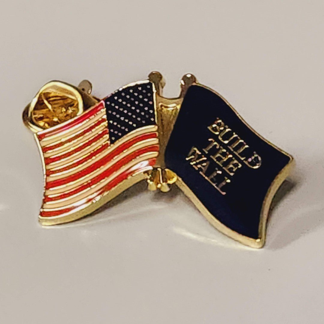 American Flag - Build the Wall Flag Enamel Lapel Pin - PatriotDepot.com