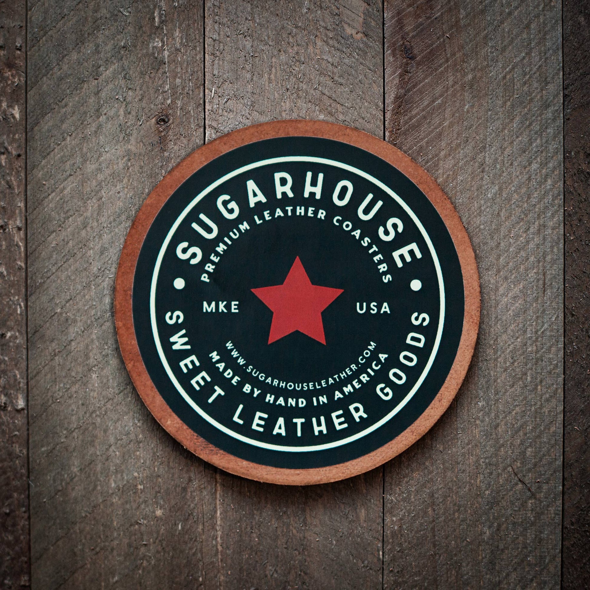 American Flag Leather Coaster | Handcrafted Solid Leather | 4" - PatriotDepot.com