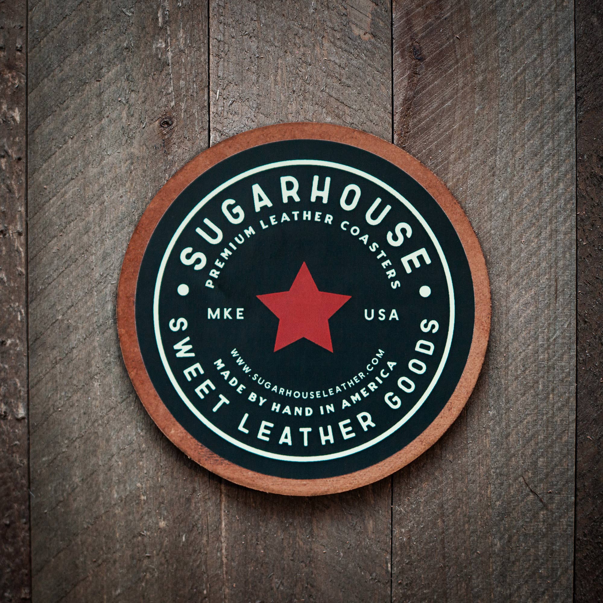American Flag Leather Coaster | Handcrafted Solid Leather | 4" - PatriotDepot.com