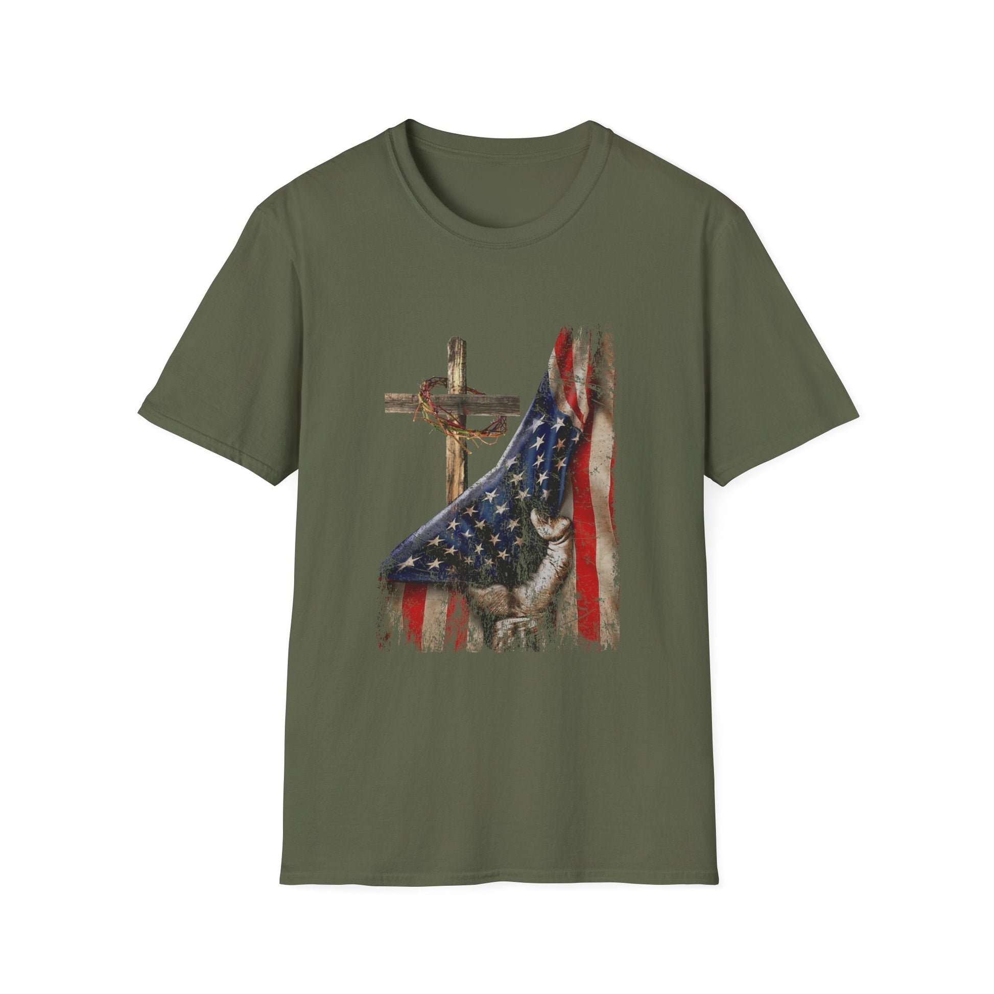 American Flag Reveal Cross Unisex T-Shirt - PatriotDepot.com